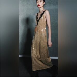 Zara Gold Sequin lace Dress